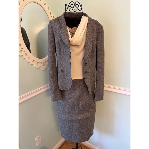Escada Blazer Two Button Blouse Dress Suit Gray Tweed 36 Small - Picture 2 of 8